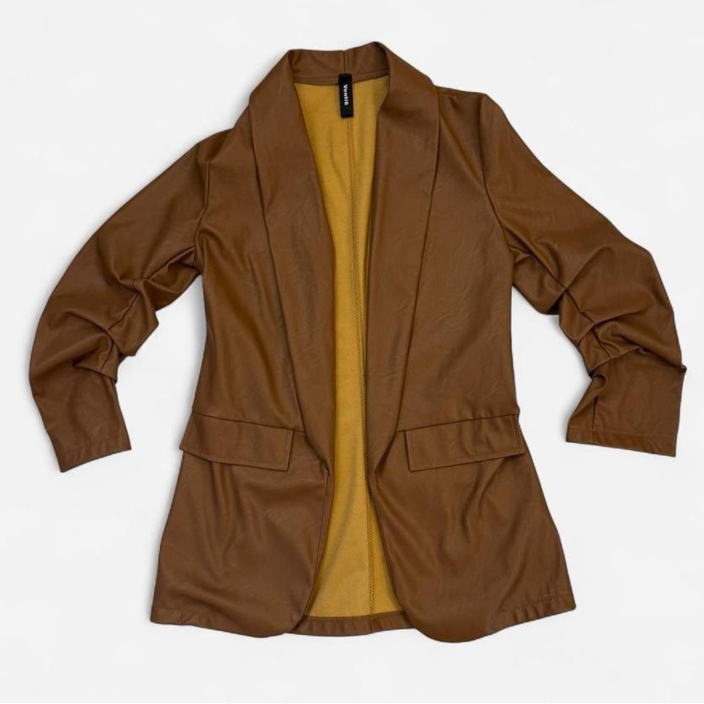 Venti 6 Caramel Faux Leather Blazer Jacket Size Small Casual Boho Festival